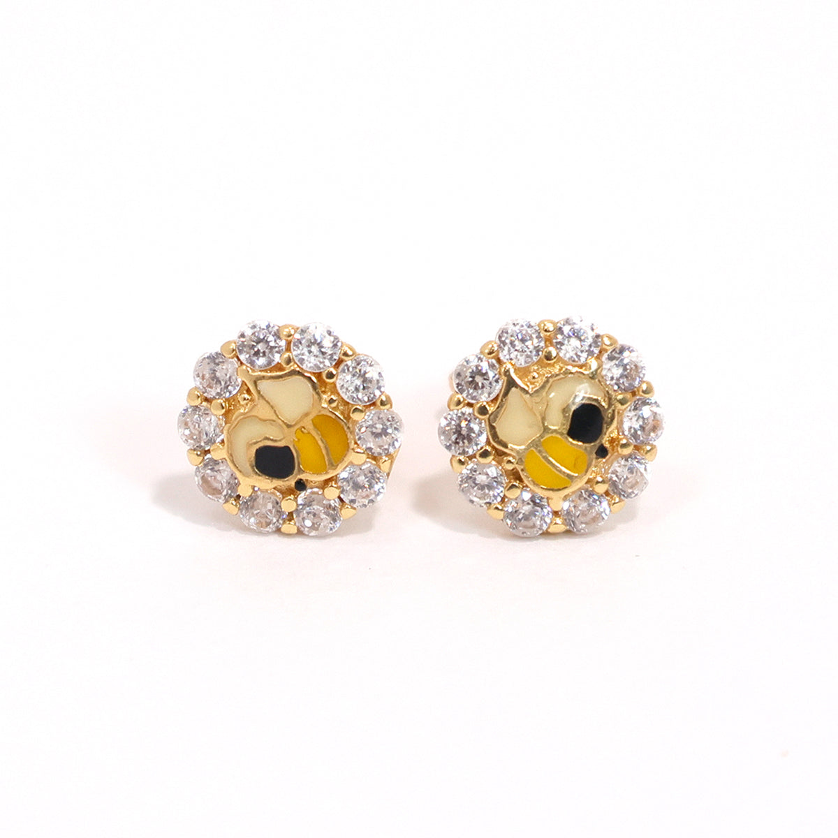 18K Gold Enamel Earrings with Cubic Zirconia Accent - Full View