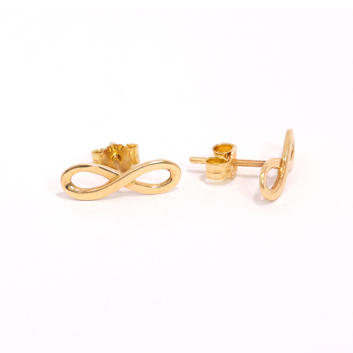 18K Gold Earrings - Infinity Symbol Stud Design  - Main View