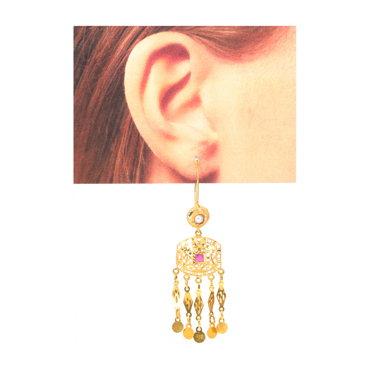 21K Gold Filigree Shield Drop Chandelier Earrings - Zero making charge