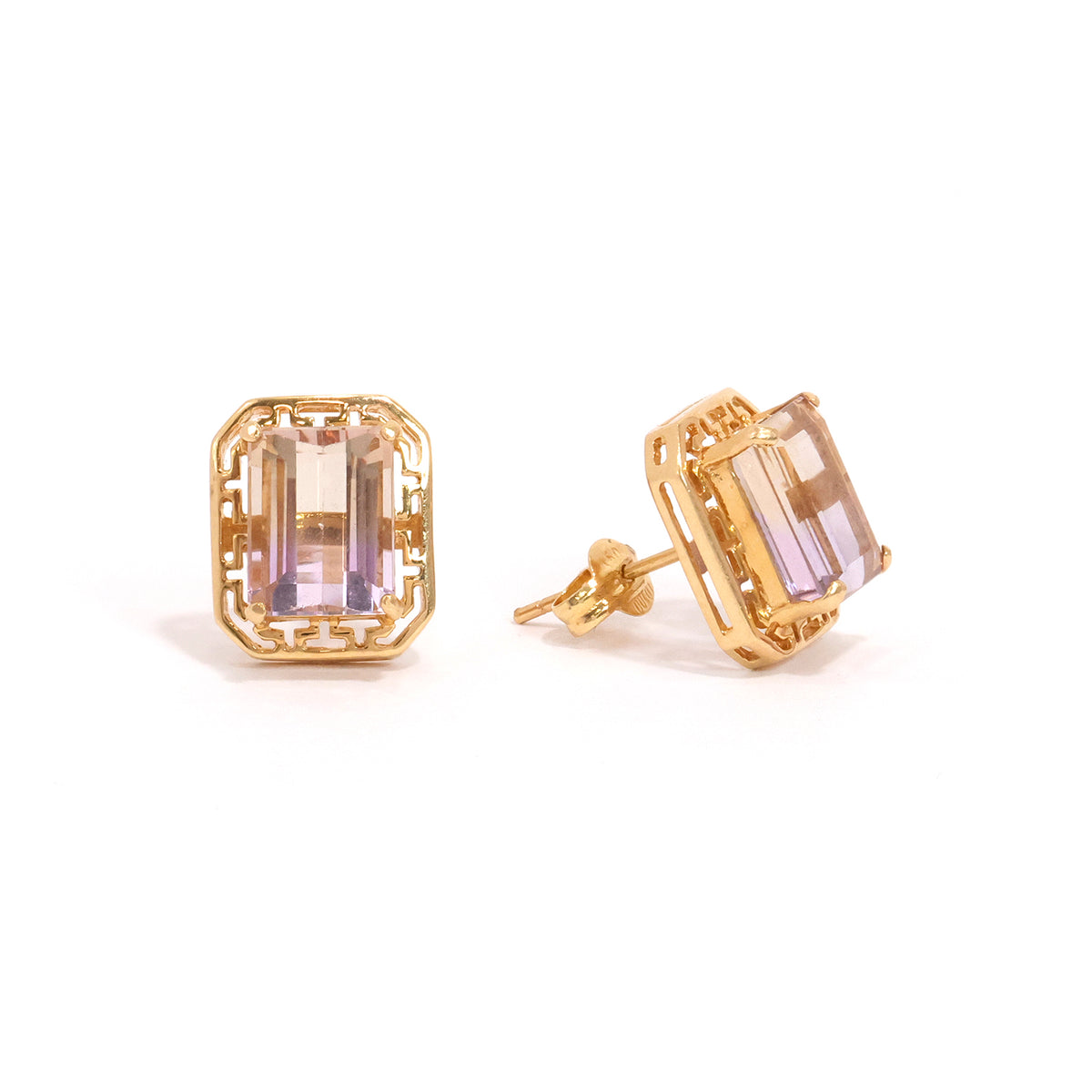 18K Gold Earrings with Greek Key Pattern - Zero Making Charge - Main View