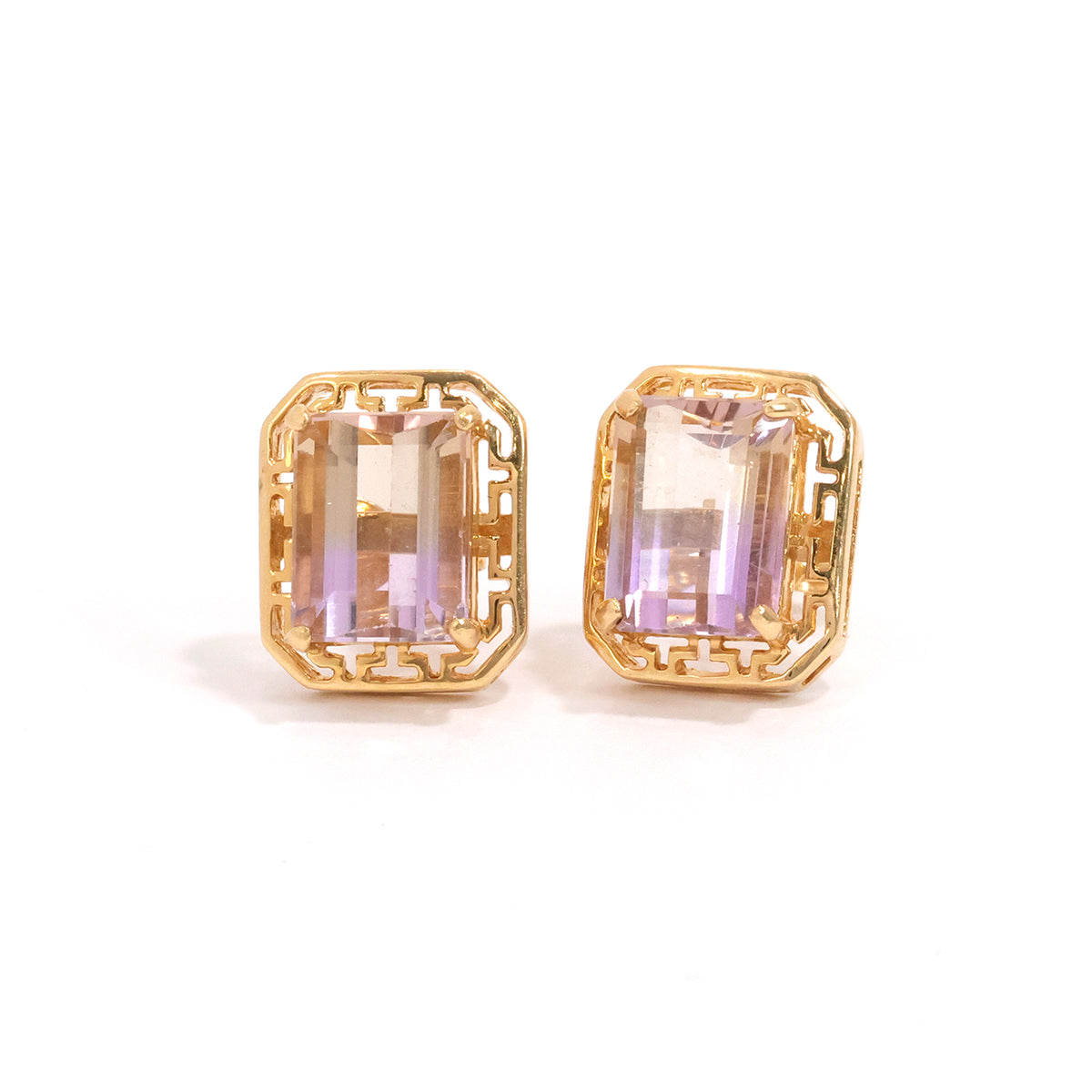 18K Gold Earrings with Greek Key Pattern - Zero Making Charge - Close View