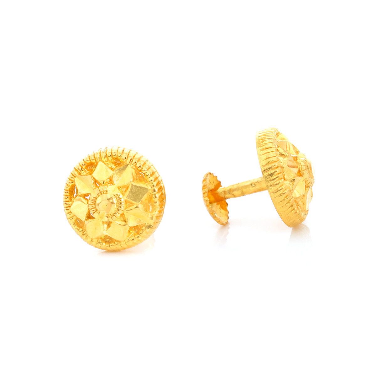 Gold earrings on a white background