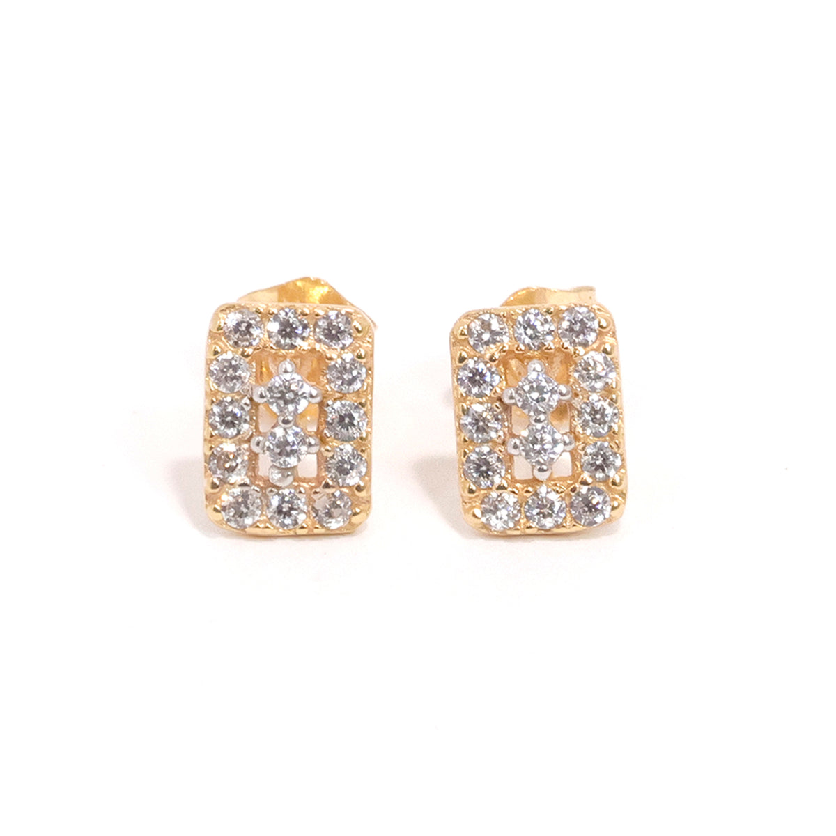 18K Gold Mini Earrings - Rectangular Pave Design - Zero Making Charge - Close View