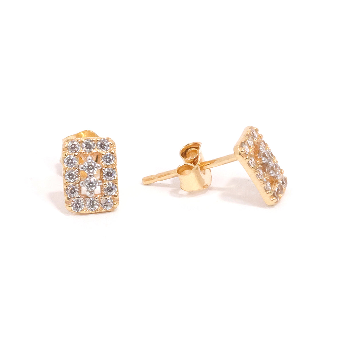 18K Gold Mini Earrings - Rectangular Pave Design - Zero Making Charge - Main View