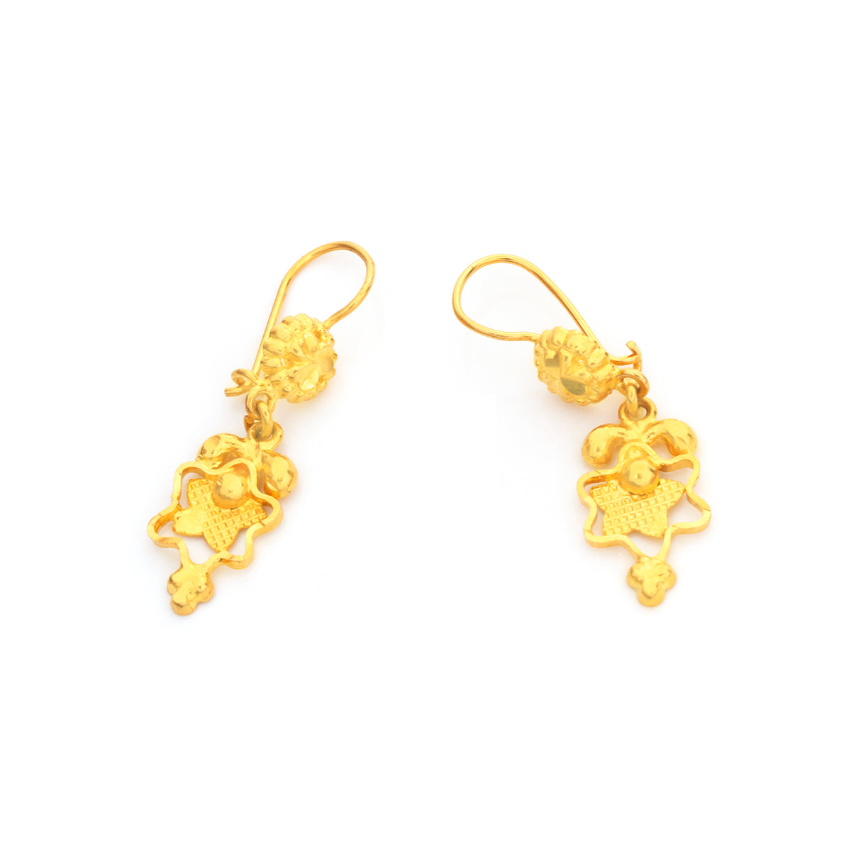 22K Gold Open Flower Drop Earrings - Zero making charge