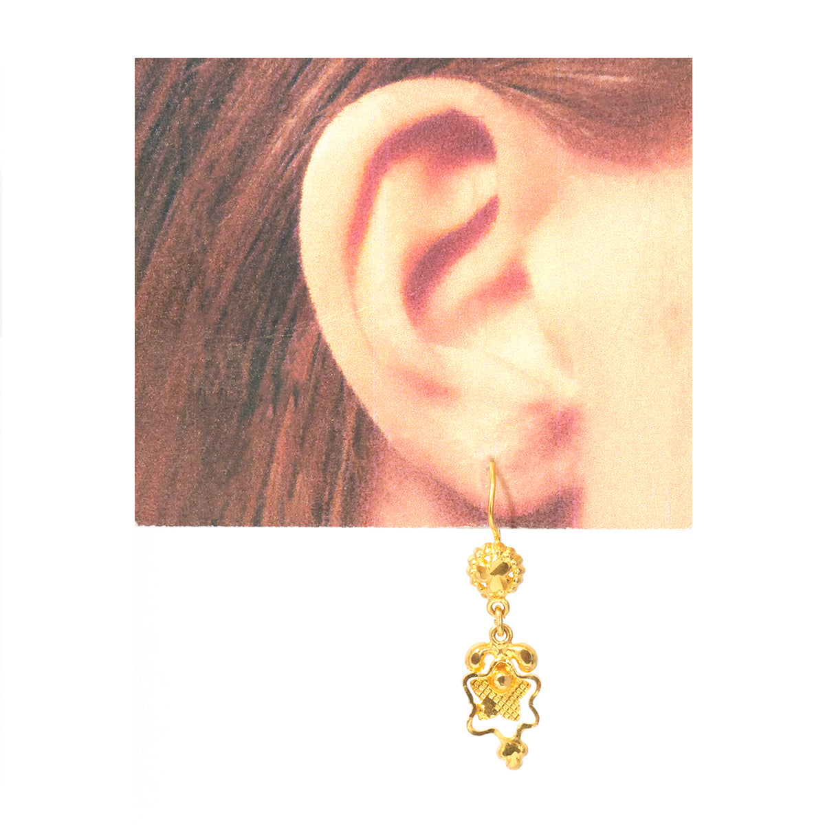 22K Gold Open Flower Drop Earrings - Zero making charge