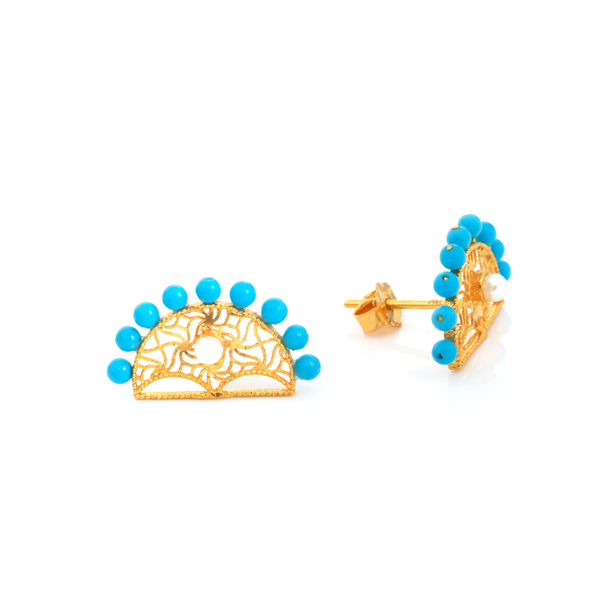 21K Gold Filigree Half-Arch Stud Earrings - Zero making charge