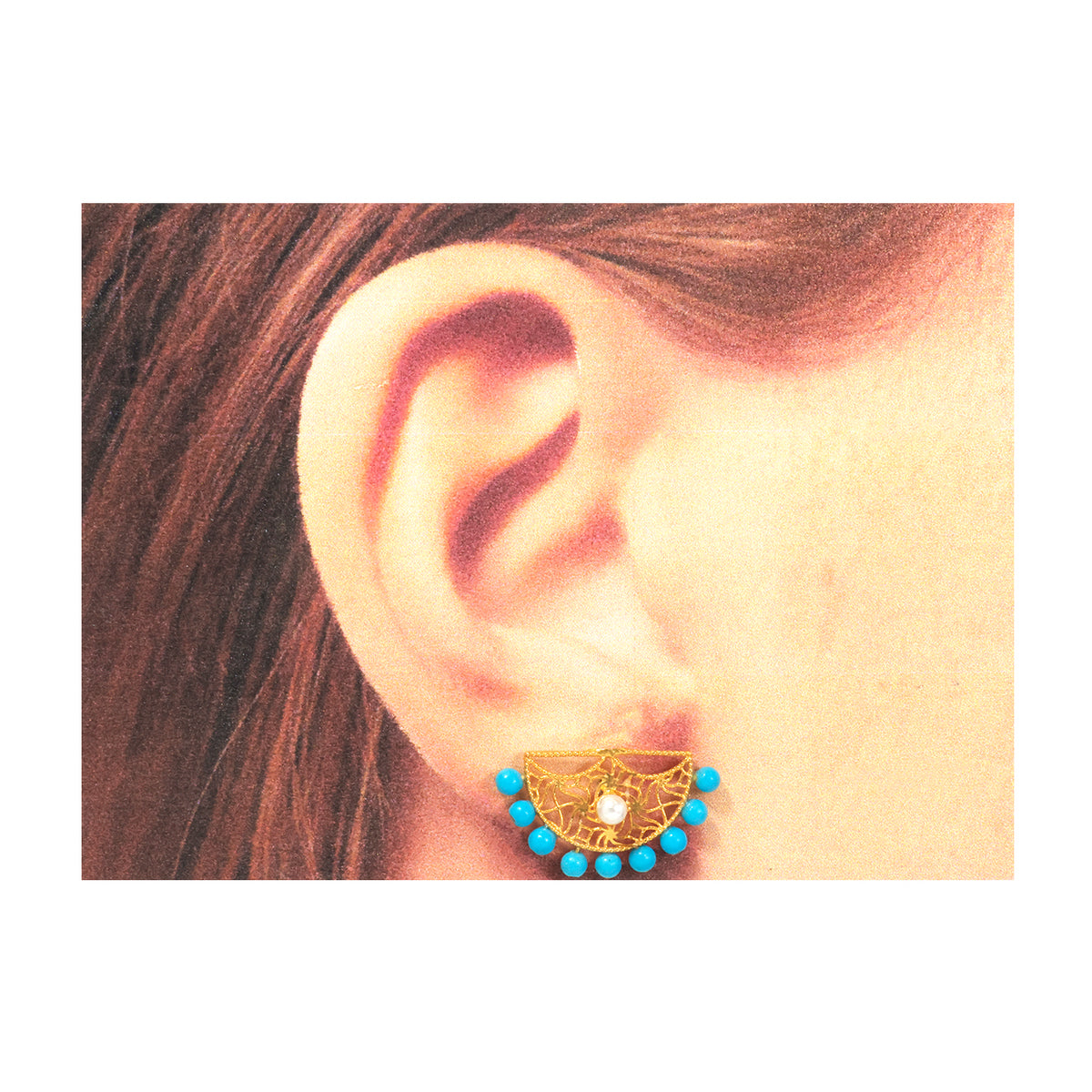 21K Gold Filigree Half-Arch Stud Earrings - Zero making charge