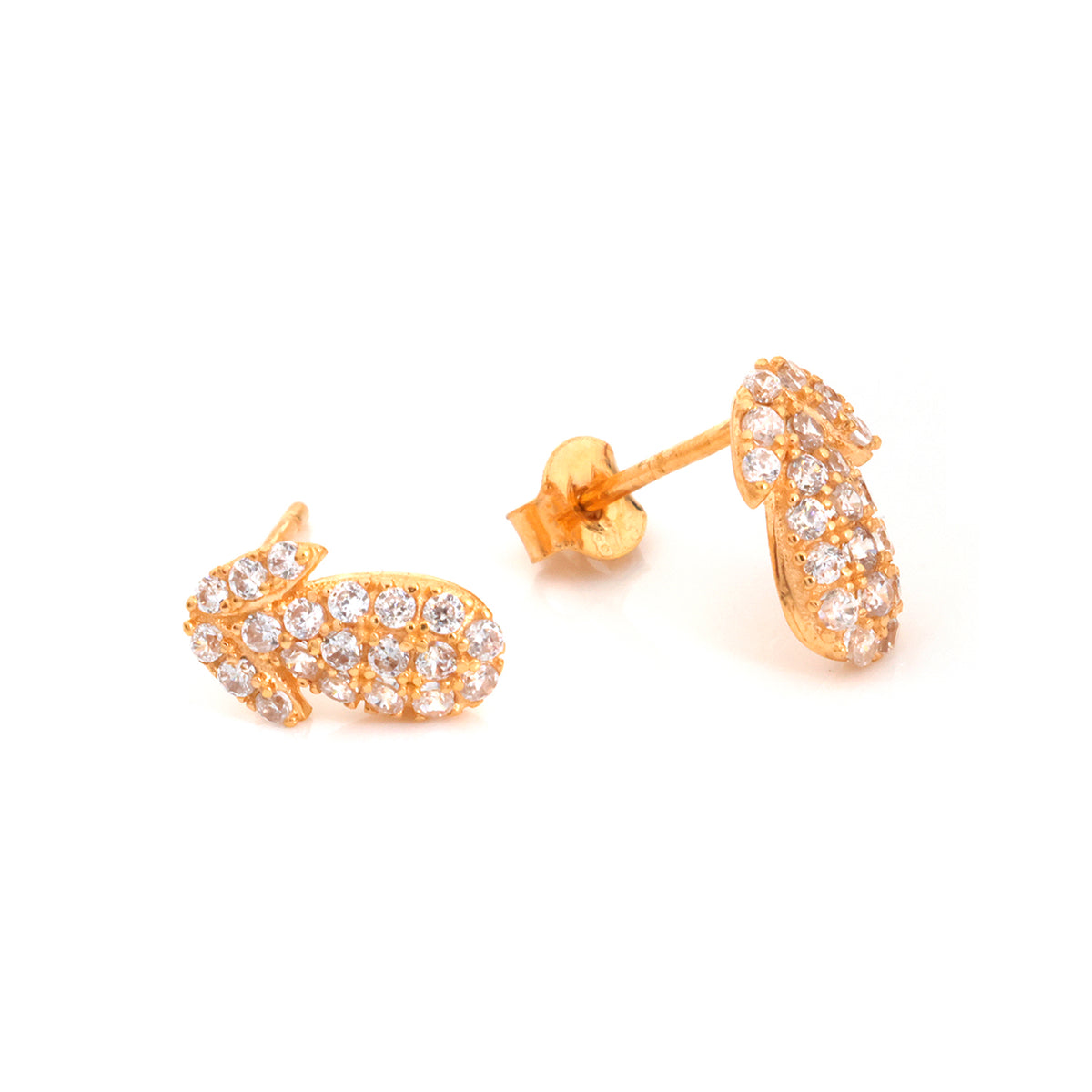 21K Gold Pave Leaf Stud Earrings - Zero making charge