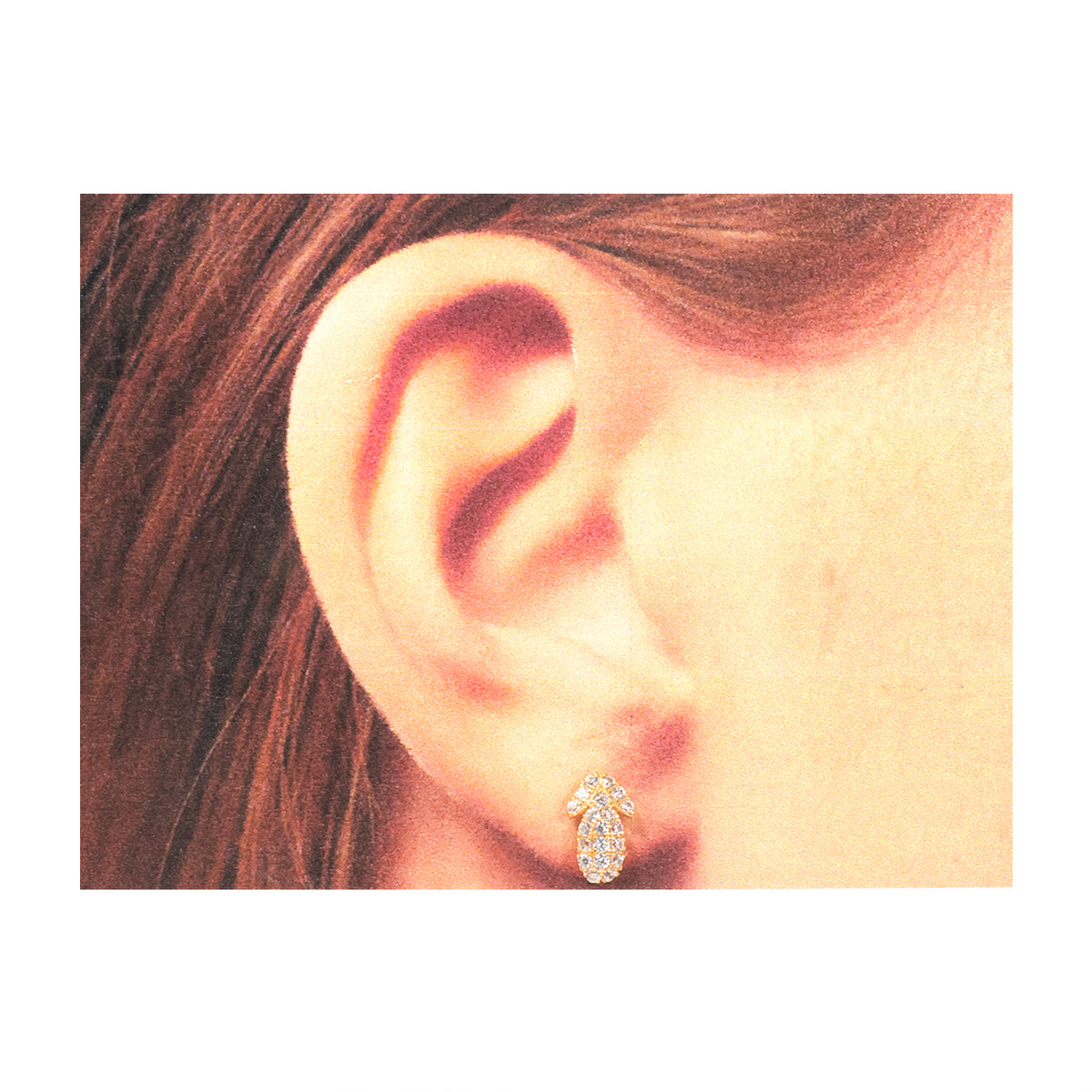 21K Gold Pave Leaf Stud Earrings - Zero making charge