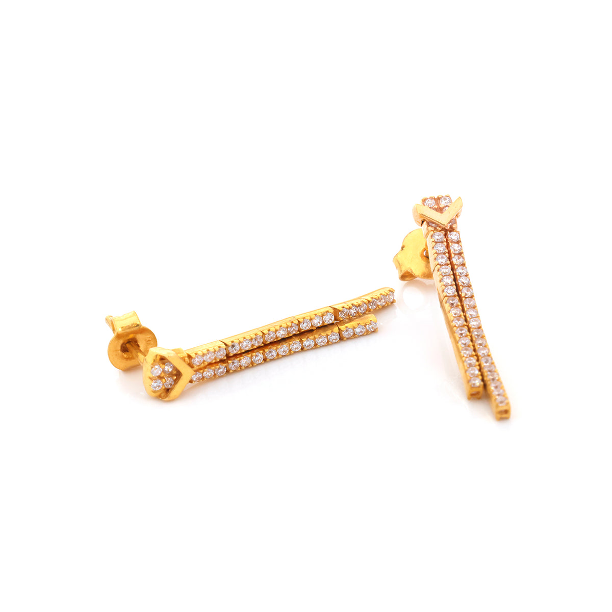 21K Gold Double Bar Pavé Drop Earrings - Zero making charge