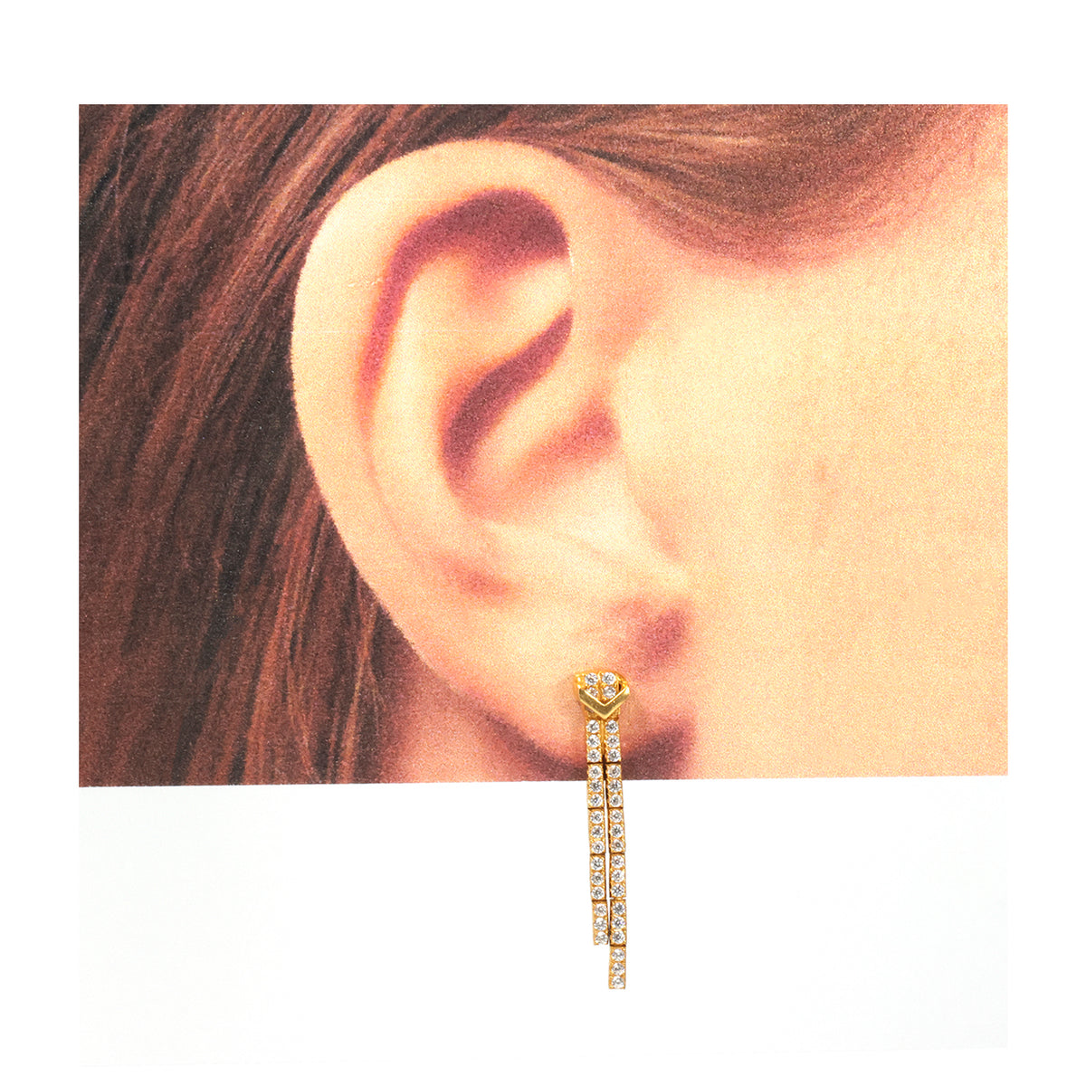 21K Gold Double Bar Pavé Drop Earrings - Zero making charge