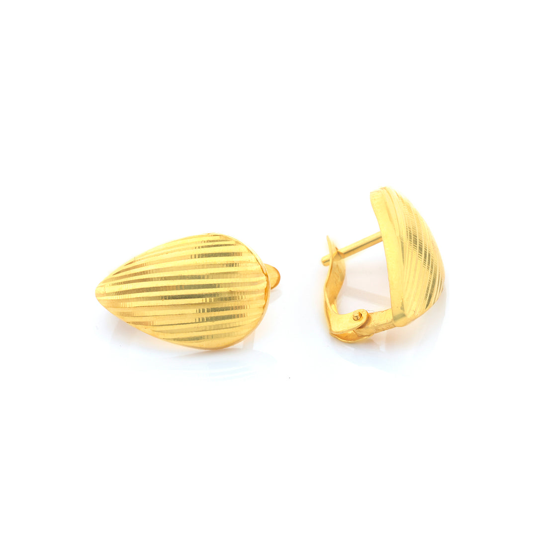 21K Gold Ribbed Diamond-Cut Teardrop Earrings