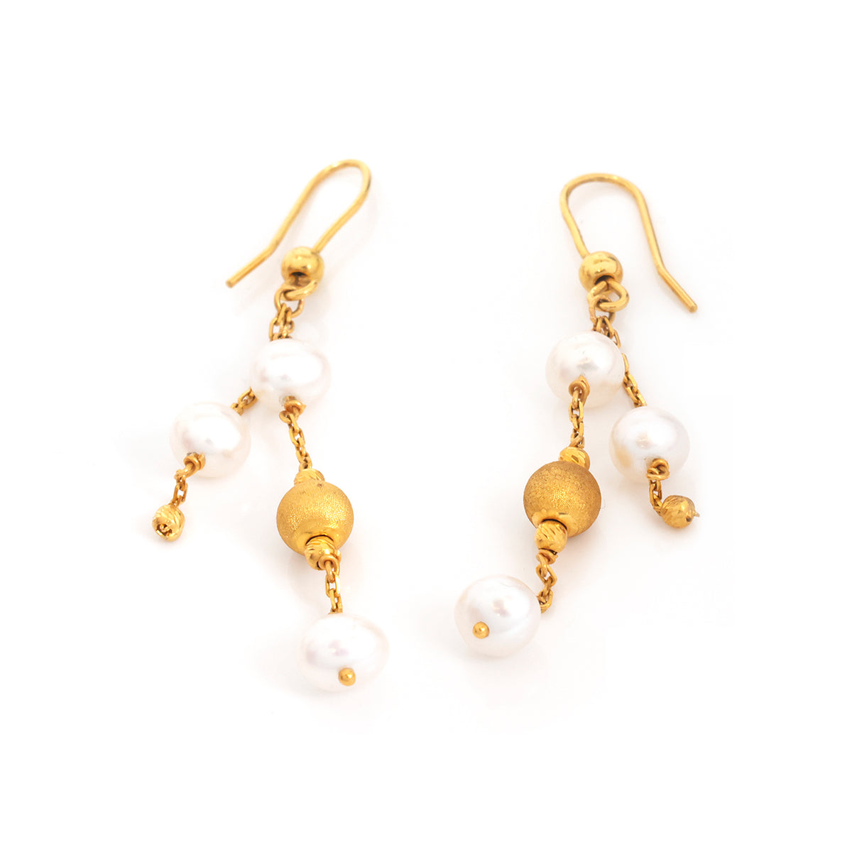21K Gold Pearl Drop Chain Hook Earrings - Zero making charge