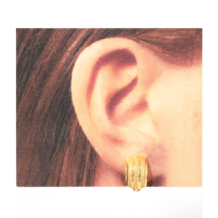 18K Gold Earrings – Triple-Ridge Textured Huggie Design