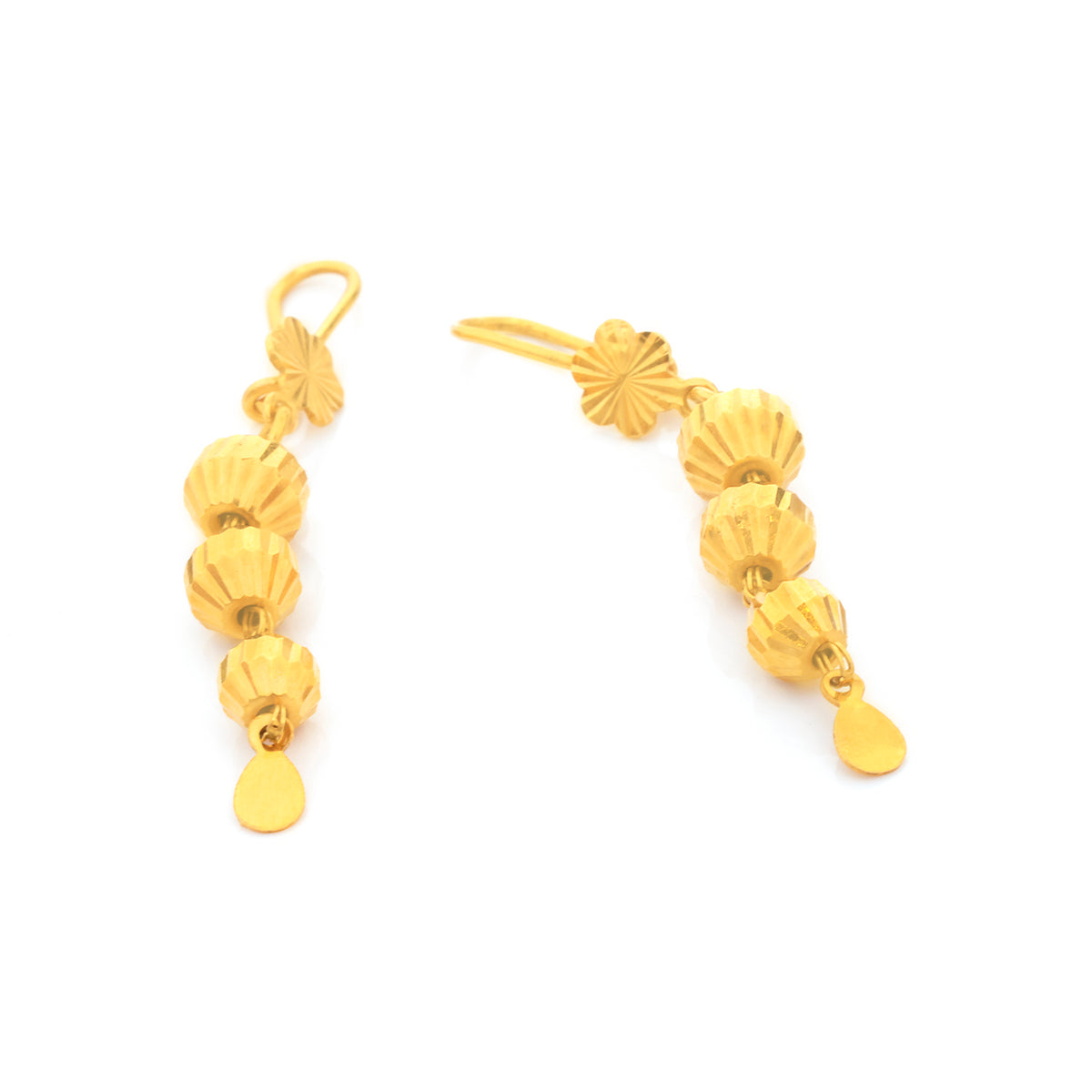 21K Gold Diamond-Cut Bead Drop Earrings