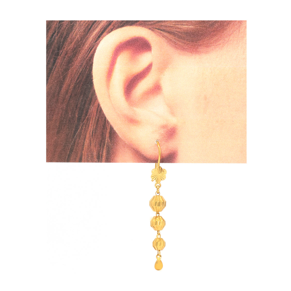 21K Gold Diamond-Cut Bead Drop Earrings