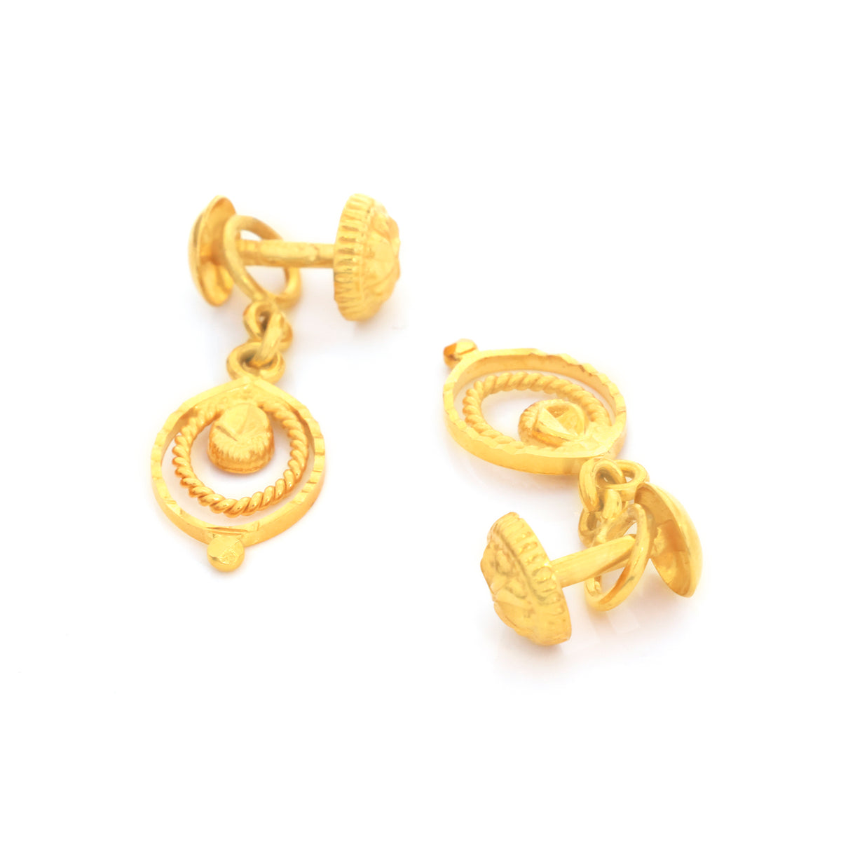 22K Gold Nested Circle Drop Earrings