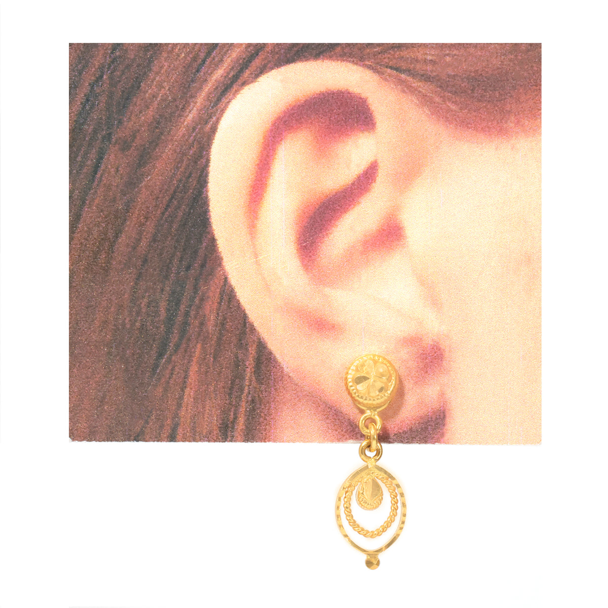 22K Gold Nested Circle Drop Earrings