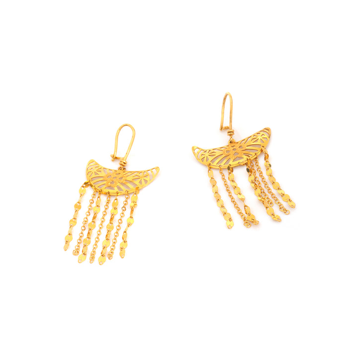 21K Gold Crescent Filigree Fringe Drop Earrings