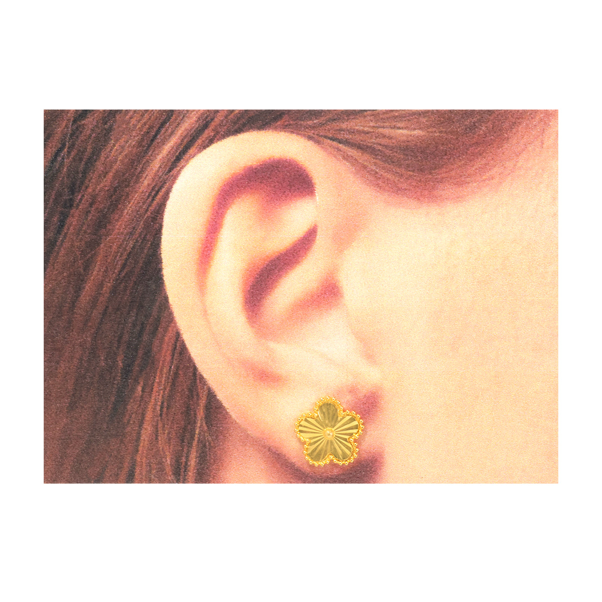 21K Gold Five-Petal Flower Diamond-Cut Stud Earrings