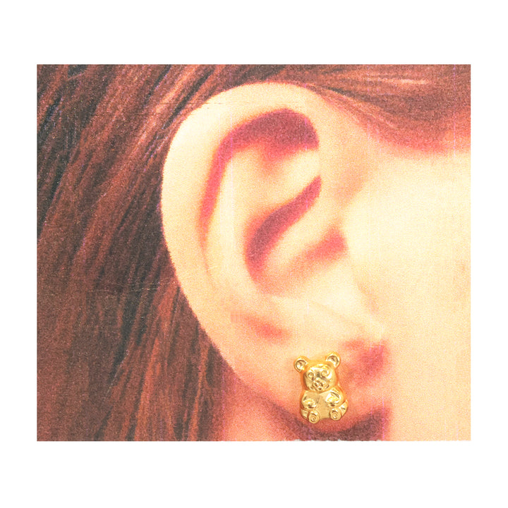18K Gold Earrings – Teddy Bear Stud Design
