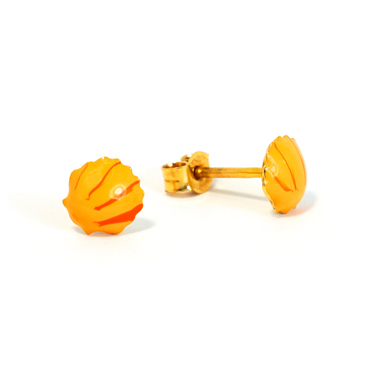 Orange and gold earrings on a white background