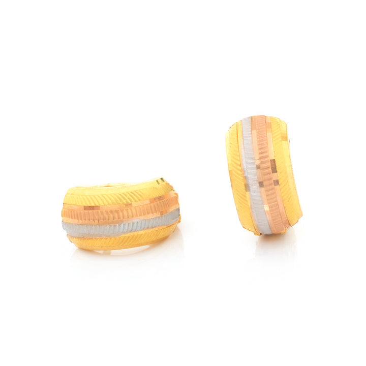 21K Gold Tri-Tone Diamond-Cut Huggie Earrings