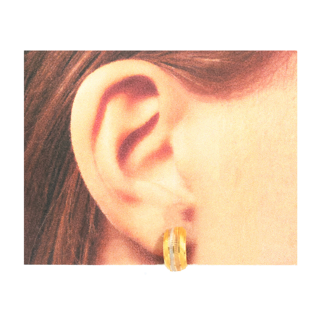 21K Gold Tri-Tone Diamond-Cut Huggie Earrings
