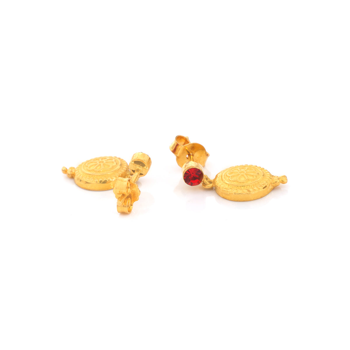 21K Gold Engraved Oval Medallion Drop Earrings - Zero making charge