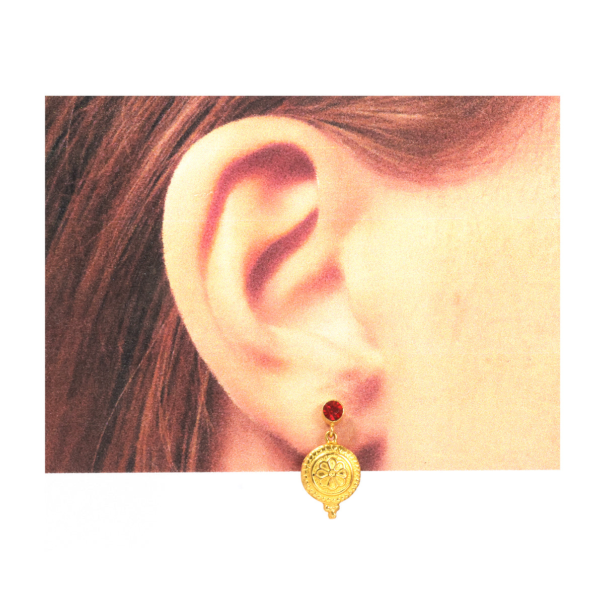 21K Gold Engraved Oval Medallion Drop Earrings - Zero making charge