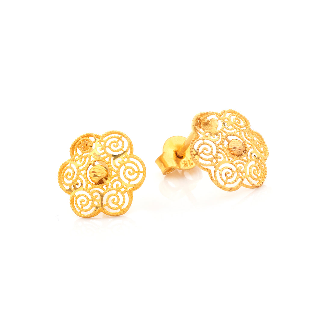 21K Gold Filigree Floral Spiral Stud Earrings