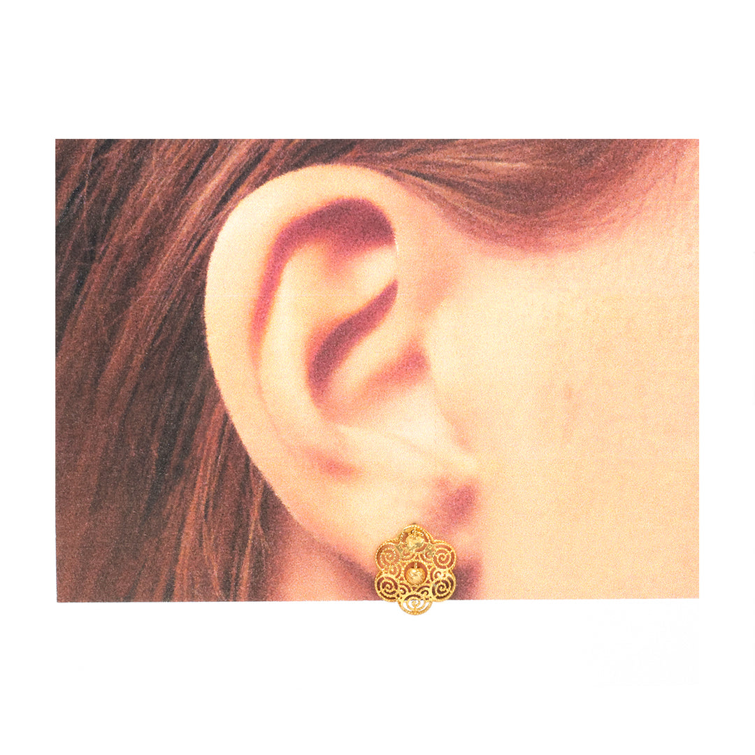 21K Gold Filigree Floral Spiral Stud Earrings