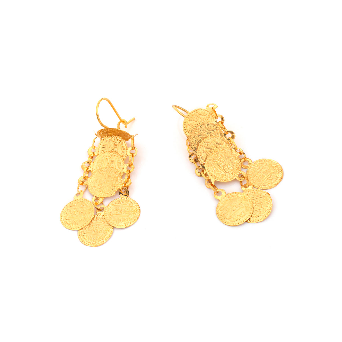 21K Gold Cascading Coin Charm Drop Earrings - Zero making charge