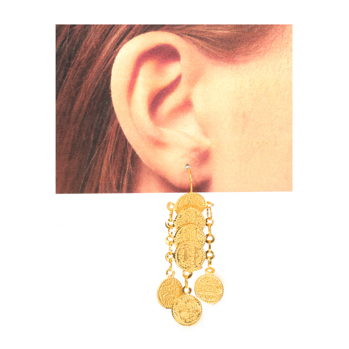 21K Gold Cascading Coin Charm Drop Earrings - Zero making charge