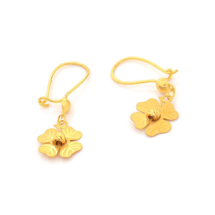 21K Gold Four-Petal Flower Drop Earrings