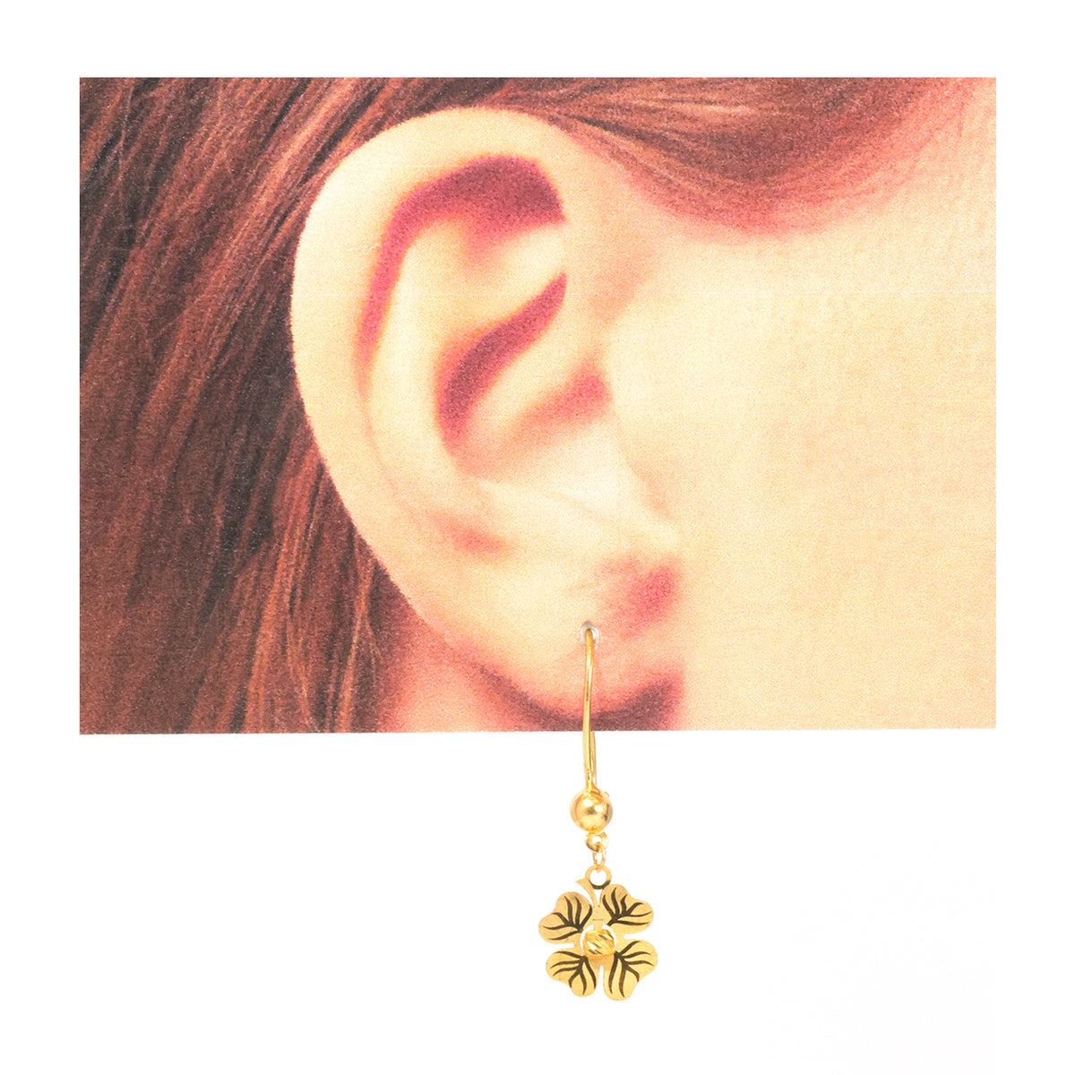21K Gold Four-Petal Flower Drop Earrings