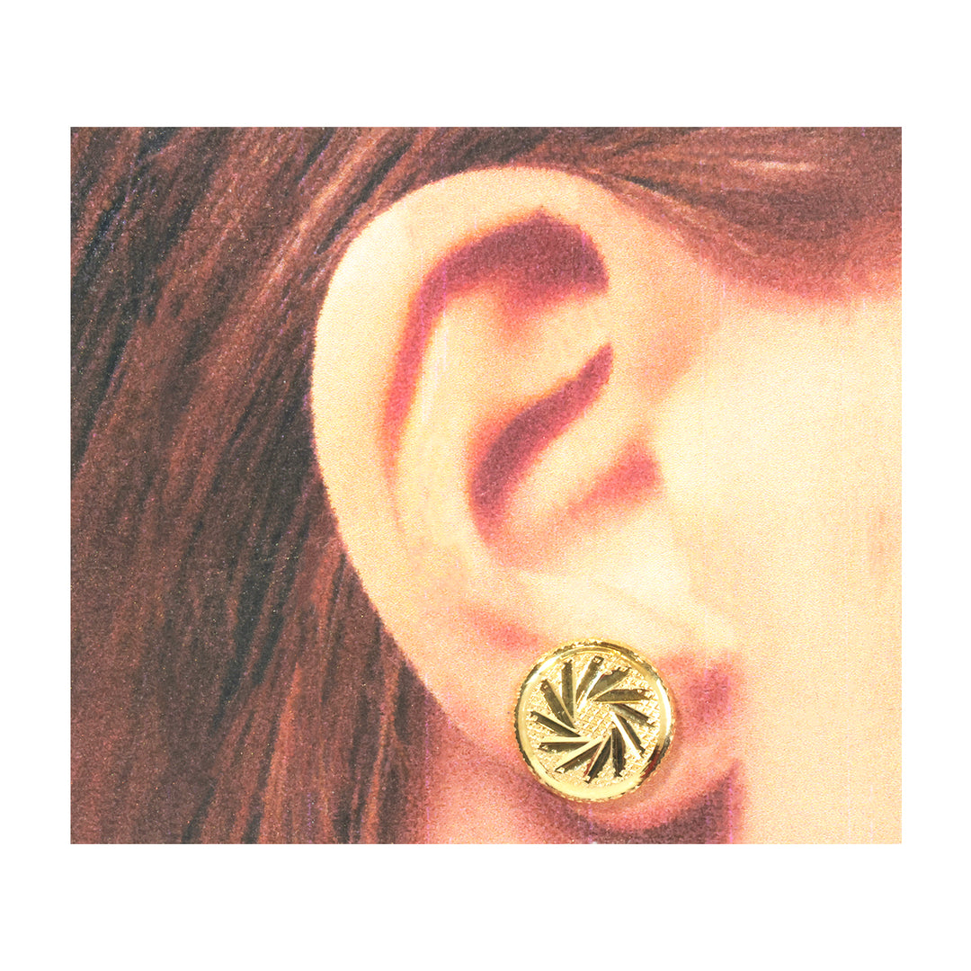 18K Gold Earrings – Framed Radiant Fan Disc Studs