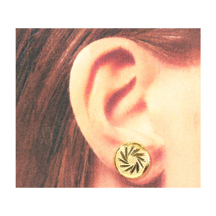 18K Gold Earrings – Framed Radiant Fan Disc Studs