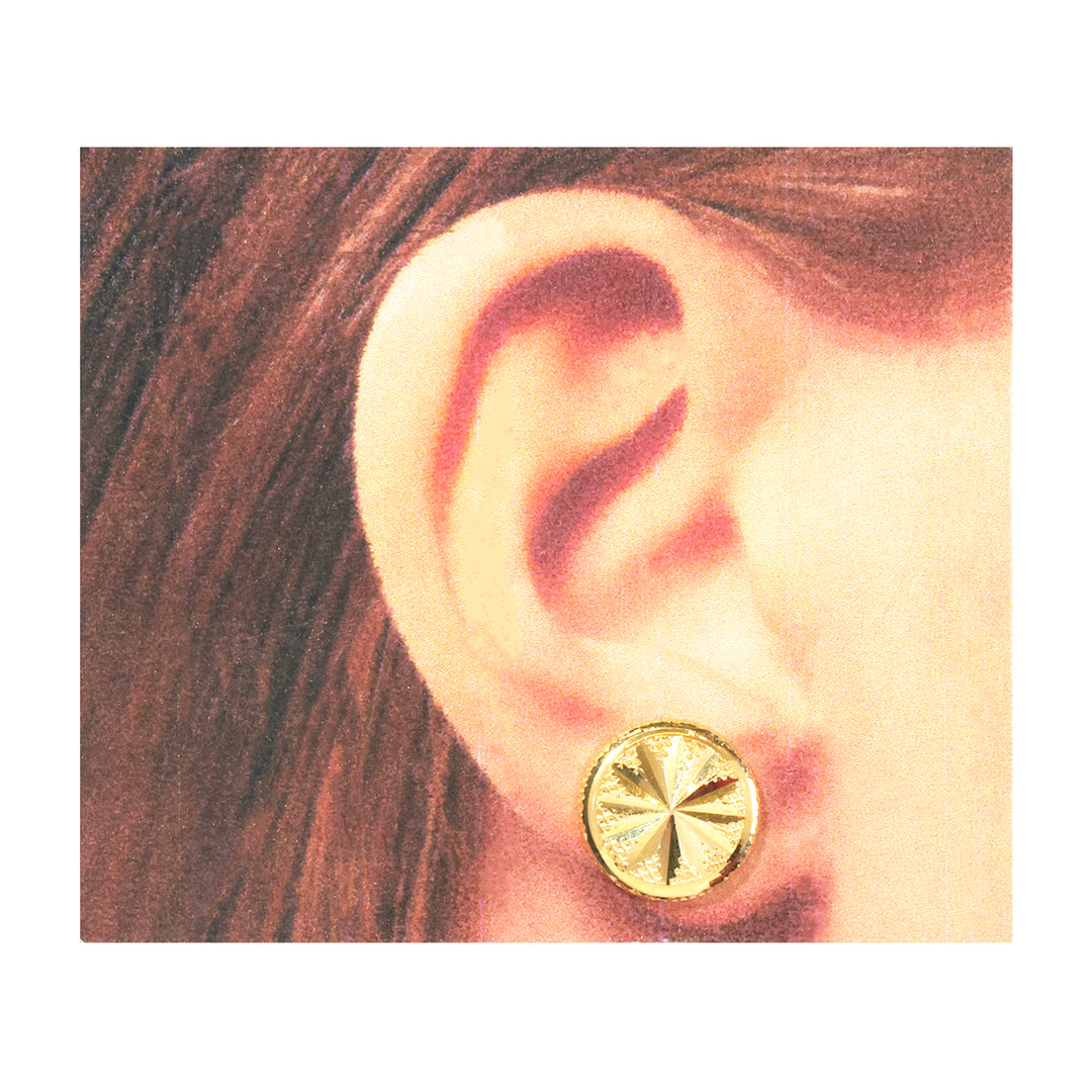 18K Gold Earrings – Faceted Sunray Disc Studs