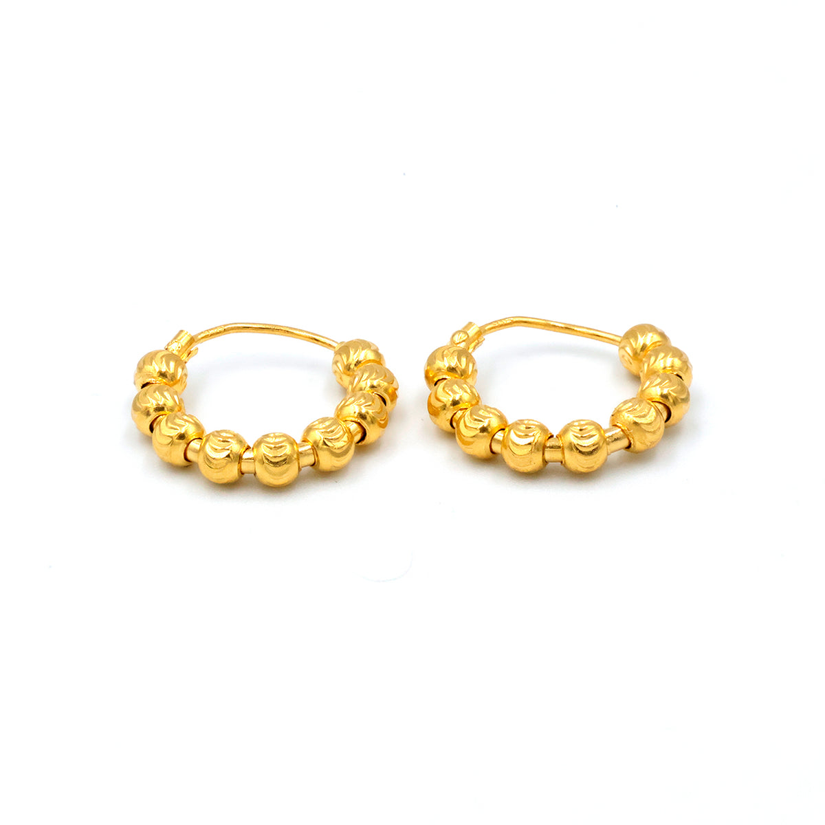  22K Gold Ball Bead Hoop Earrings - Al Fanan