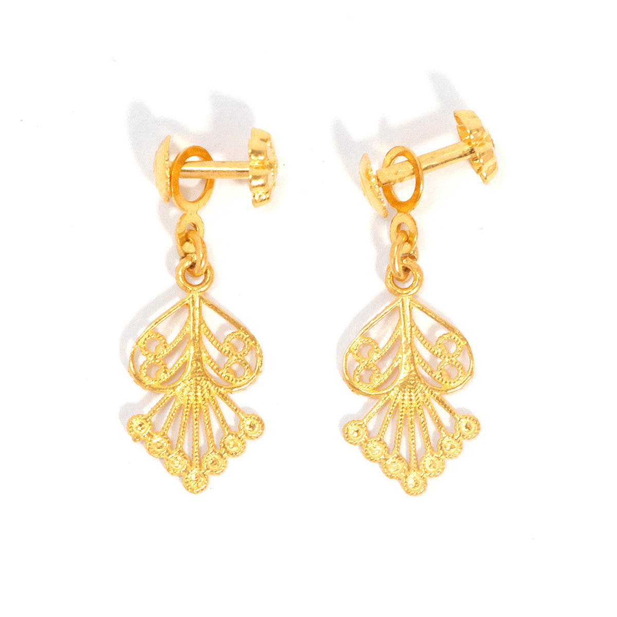  22K Gold Filigree Dangle Earrings - Al Fanan