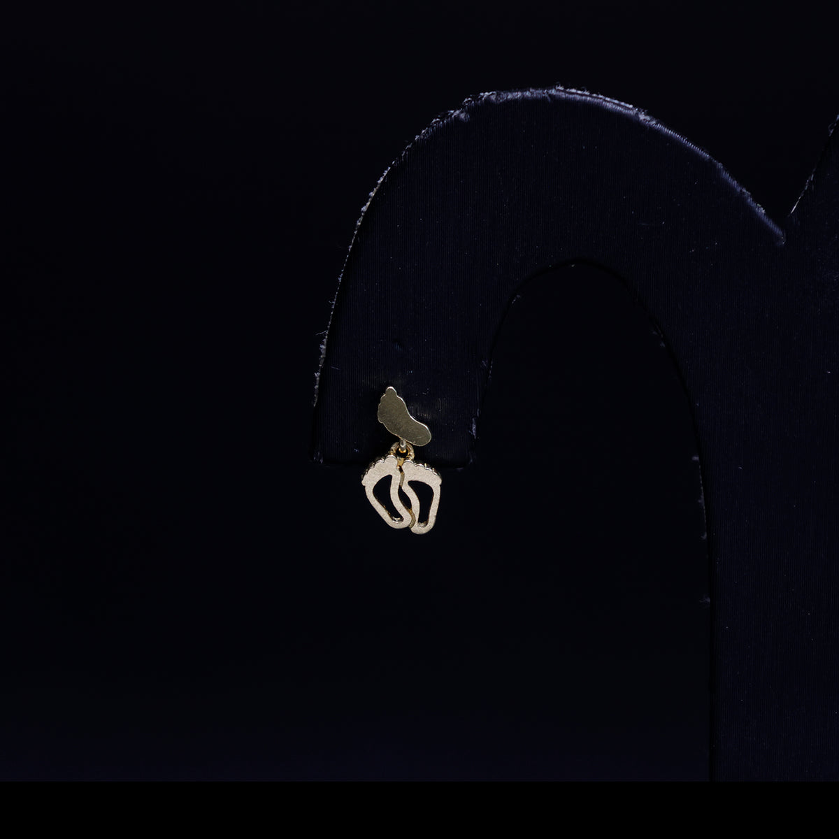 18k Gold Earrings with Baby Feet Design - Close Up