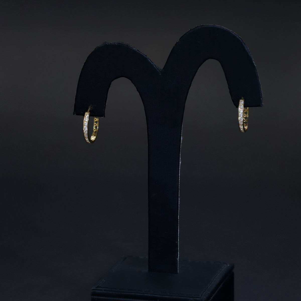 18k Gold Earrings - CZ Hoop Design - Zero Making Charge - Full View