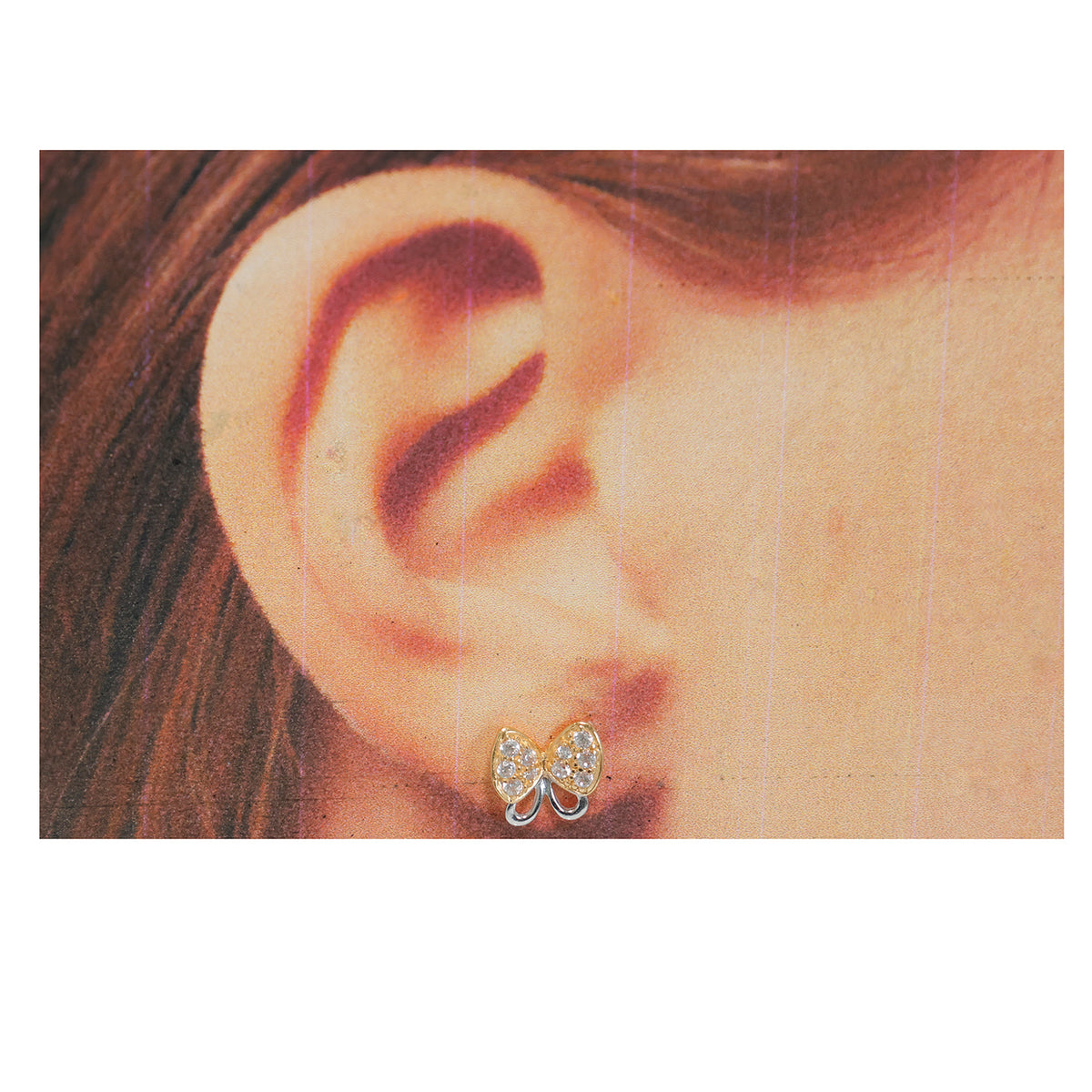 21K Gold Butterfly Earrings - Two-Tone CZ Studs – Size Reference