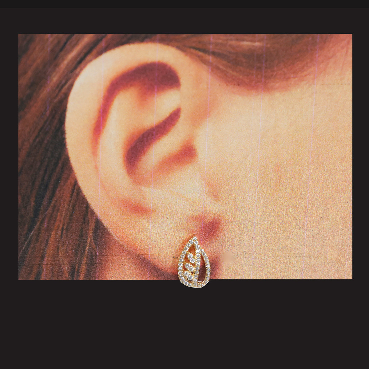 18K Gold CZ Stud Earrings with Elegant Loop Design – Size Reference