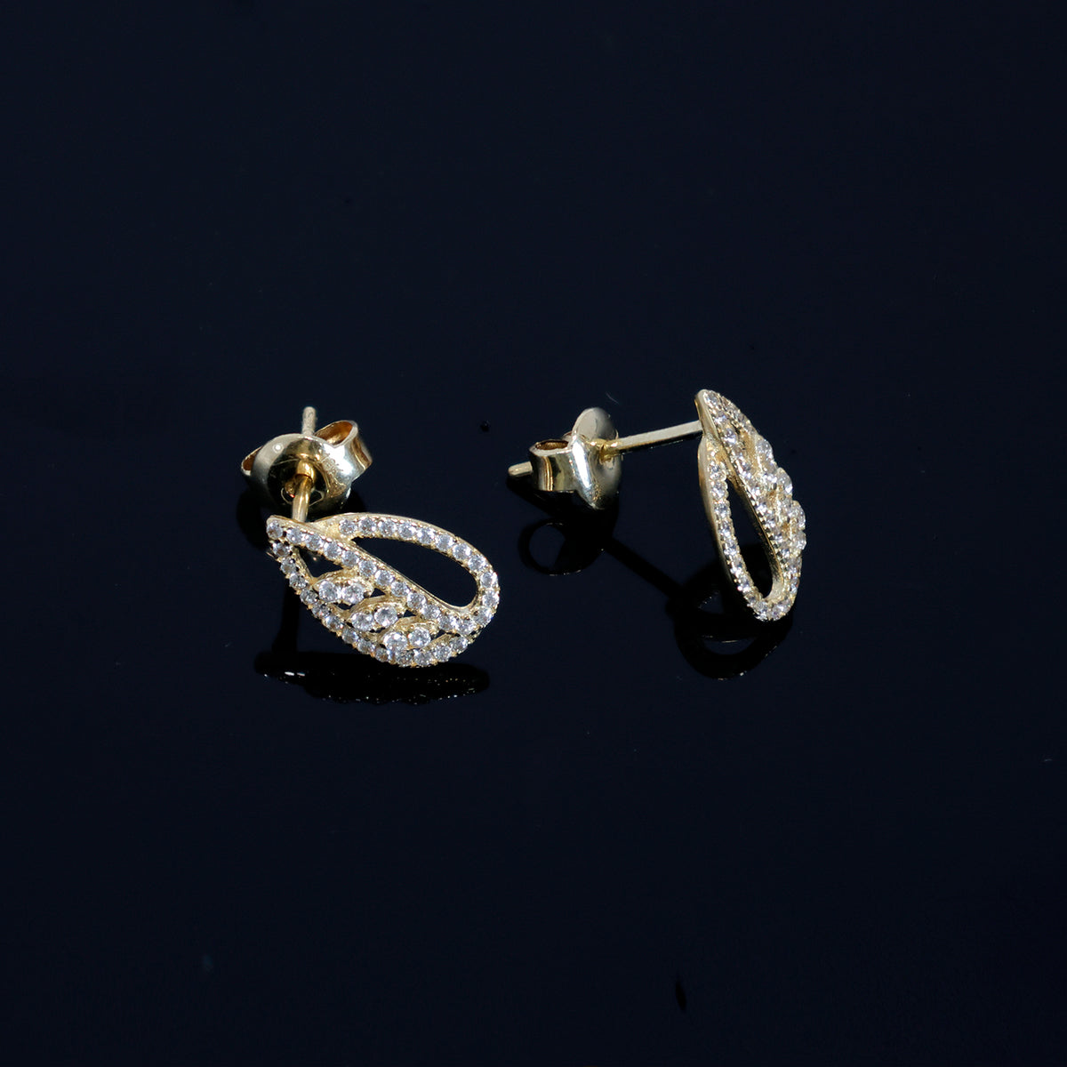 18K Gold CZ Stud Earrings with Elegant Loop Design – Main View