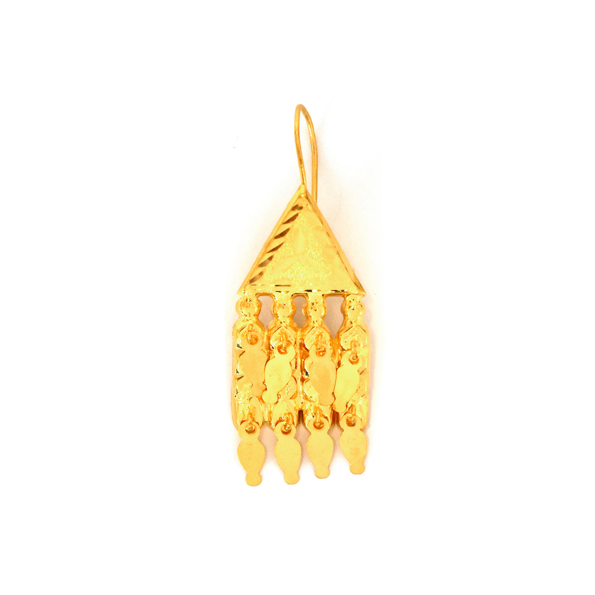 Gold leaf-shaped earring on a white background