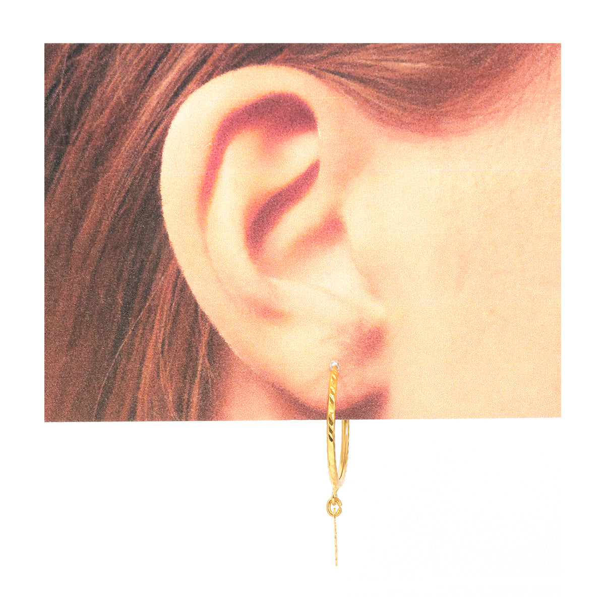 22K Gold Diamond-Cut Hoop Open Heart Charm Earrings