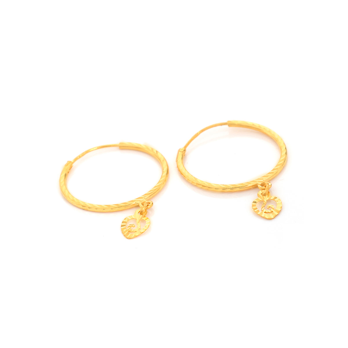 22K Gold Diamond-Cut Hoop Earrings Spiral Charm